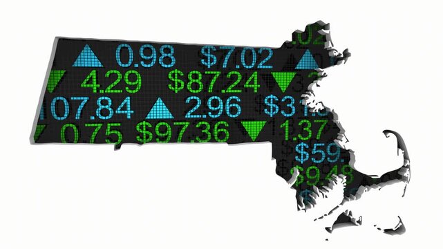 Massachusetts MA State Map Stock Market Ticker Economic Growth Investment Financial Outlook 3d Animation