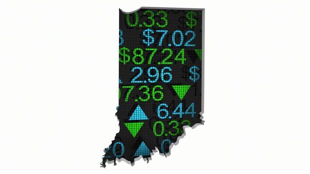 Indiana IN State Map Stock Market Ticker Economic Growth Investment Financial Outlook 3d Animation