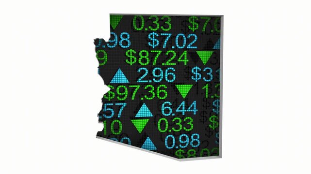 Arizona AZ State Map Stock Market Ticker Economic Growth Investment Financial Outlook 3d Animation