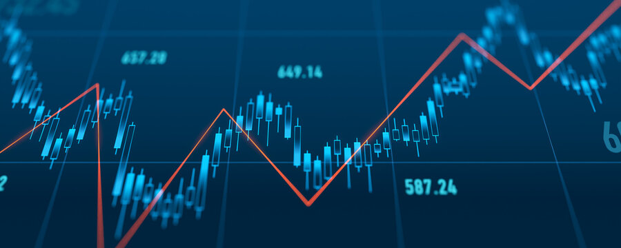 Stock market candle stick chart, lin graph and financial figures, data. Business, stock exchange, trading, investment growth, wealth, risk, voaltile, shareholder concept.