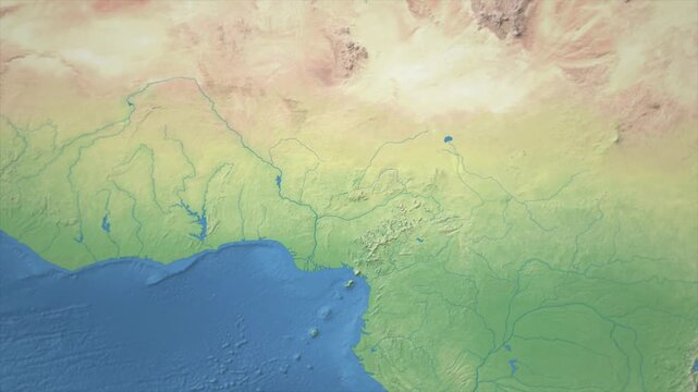 Cinematic Zoom from World Map to Nigeria Terrain Map, Earth Navigation Animation