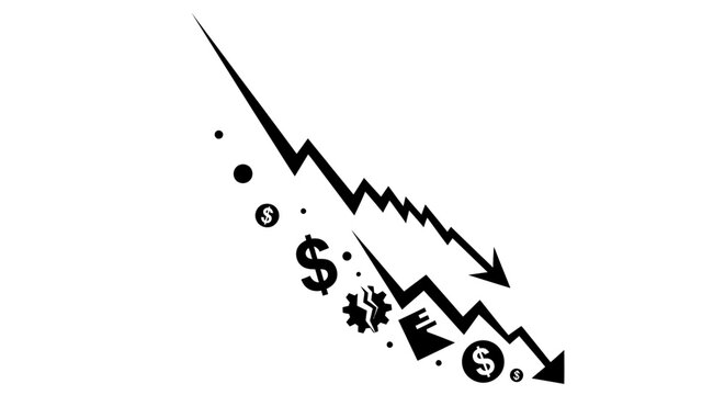 Falling Arrow Graph with Dollar Signs and Business Icons, Economic Downturn Concept