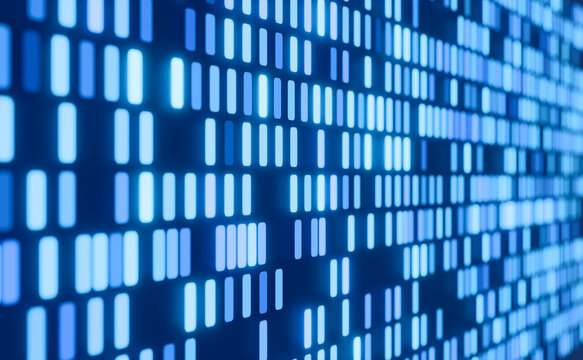 Close up DNA sequencing, genetic analysis, DNA screening, genome structure. Blue colored DNA testing, XY chromosome, cloning, genetic modification. 3D illustration