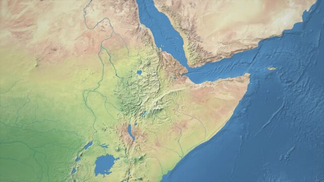 Cinematic Zoom from World Map to ETHIOPIA Terrain Map, Earth Navigation Animation