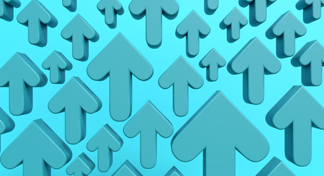 Group of blue arows pointing abvoe. Direction, right, symbol, sign, icon, rising, up.