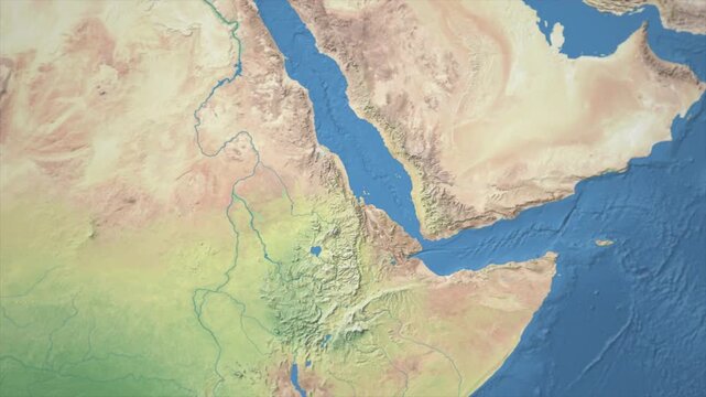 Cinematic Zoom from World Map to ERITREA Terrain Map, Earth Navigation Animation