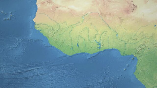 Cinematic Zoom from World Map to IVORY COAST Terrain Map, Earth Navigation Animation
