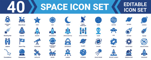 40 space icon set editable vector illustration mega pack with astronomy symbols © Sumon Sorkar