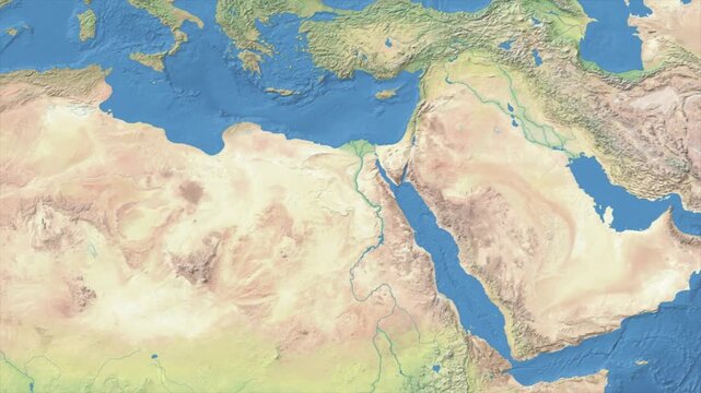 Cinematic Zoom from World Map to EGYPT Terrain Map, Earth Navigation Animation