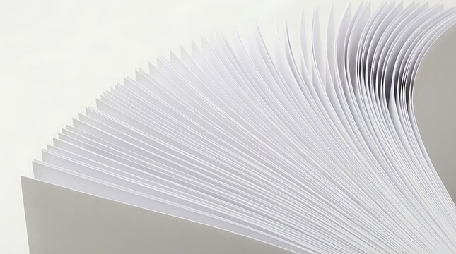 Close up of a stack of blank white paper pages fanned out