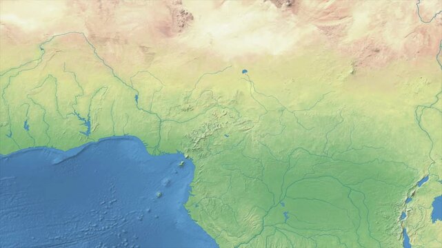 Cinematic Zoom from World Map to CAMEROON Terrain Map, Earth Navigation Animation