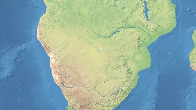 Cinematic Zoom from World Map to BOTSWANA Terrain Map, Earth Navigation Animation