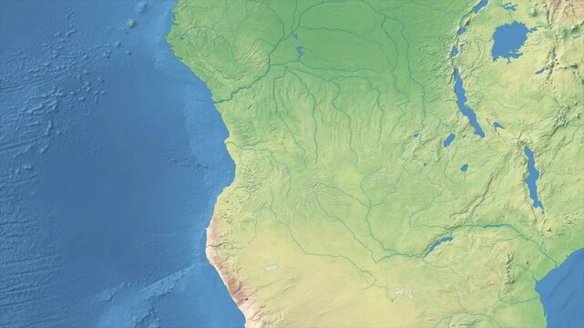 Cinematic Zoom from World Map to ANGOLA Terrain Map, Earth Navigation Animation
