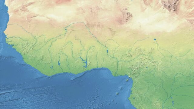 Cinematic Zoom from World Map to BENIN Terrain Map, Earth Navigation Animation