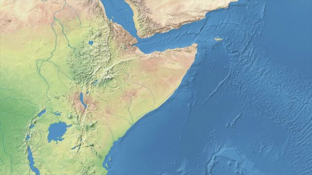 Cinematic Zoom from World Map to SOMALIA Terrain Map, Earth Navigation Animation