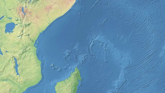Cinematic Zoom from World Map to SEYCHELLES Terrain Map, Earth Navigation Animation