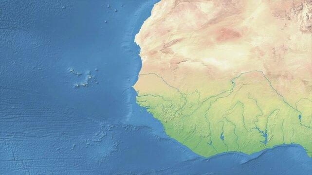Cinematic Zoom from World Map to SENEGAL Terrain Map, Earth Navigation Animation