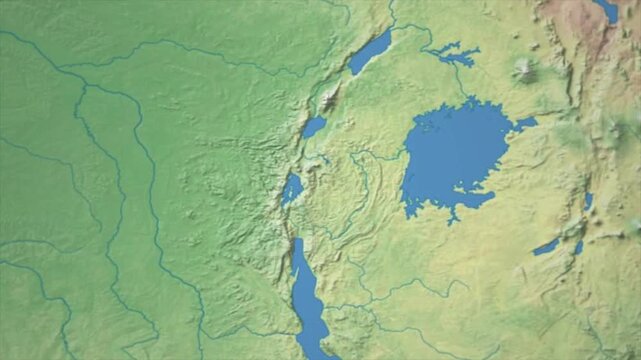 Cinematic Zoom from World Map to RWANDA Terrain Map, Earth Navigation Animation