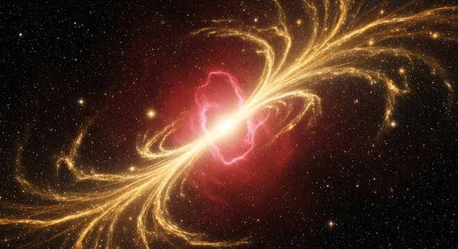 Graceful cosmic ballerina formed by swirling energy and golden starlight during a powerful supernova explosion in a distant deep space nebula