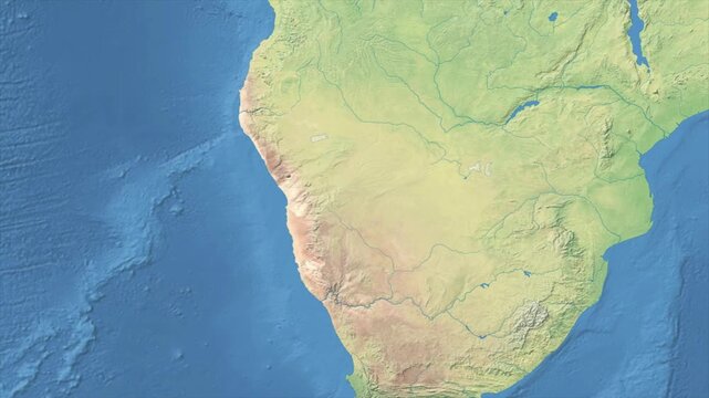 Cinematic Zoom from World Map to NAMIBIA Terrain Map, Earth Navigation Animation
