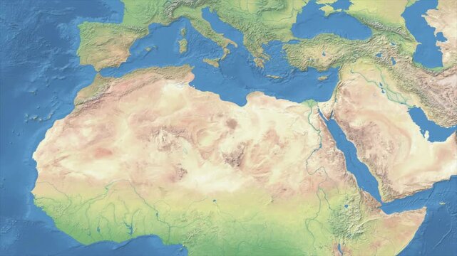 Cinematic Zoom from World Map to LIBYA Terrain Map, Earth Navigation Animation