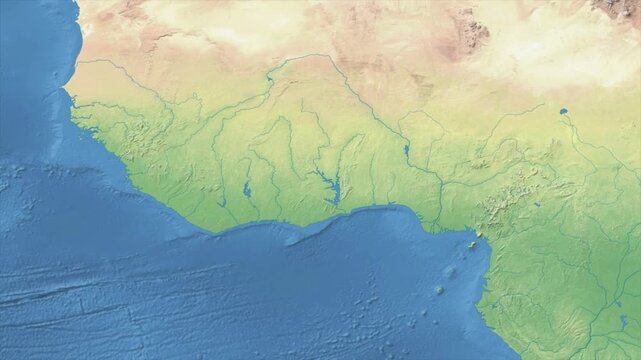 Cinematic Zoom from World Map to GHANA Terrain Map, Earth Navigation Animation