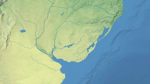 Cinematic Zoom from World Map to Uruguay Terrain Map, Earth Navigation Animation