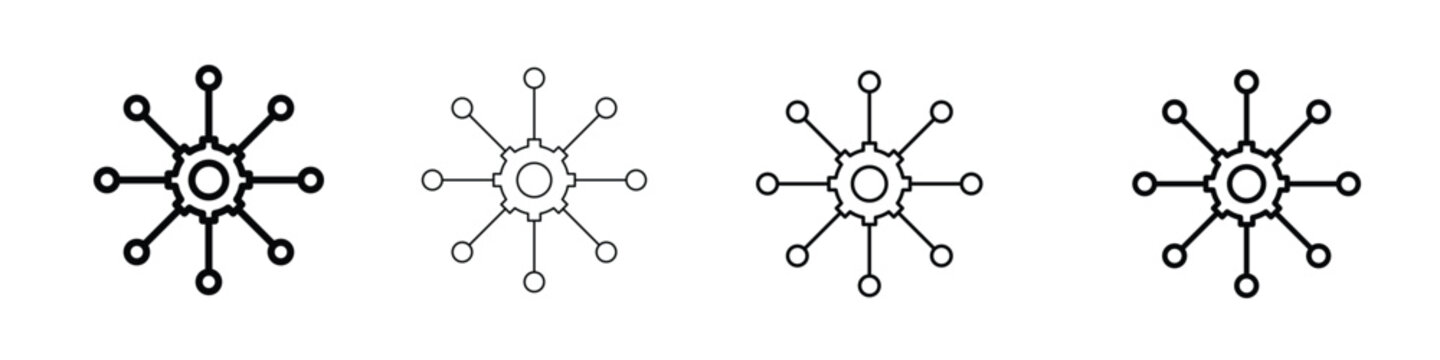 Centralized network connection center vector icons. Data server outline logo signs set. Line pack
