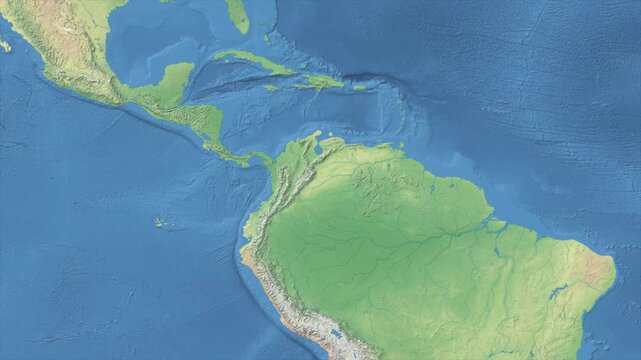 Cinematic Zoom from World Map to COLOMBIA Terrain Map, Earth Navigation Animation