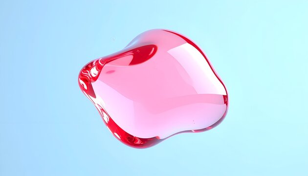 Floating, translucent blob of pink liquid against a gradient light blue background