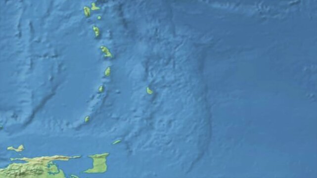 Cinematic Zoom from World Map to BARBADOS Terrain Map, Earth Navigation Animation