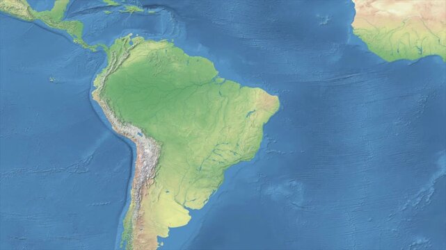 Cinematic Zoom from World Map to BRAZIL Terrain Map, Earth Navigation Animation