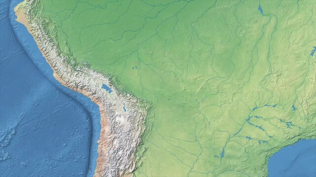 Cinematic Zoom from World Map to BOLIVIA Terrain Map, Earth Navigation Animation