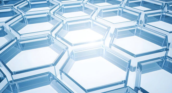 Abstract geometric pattern featuring interlocking hexagonal and polygonal shapes with a modern, futuristic aesthetic design
