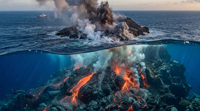 Oceanic inferno erupts from the depths, a majestic display of Earths raw power and creation