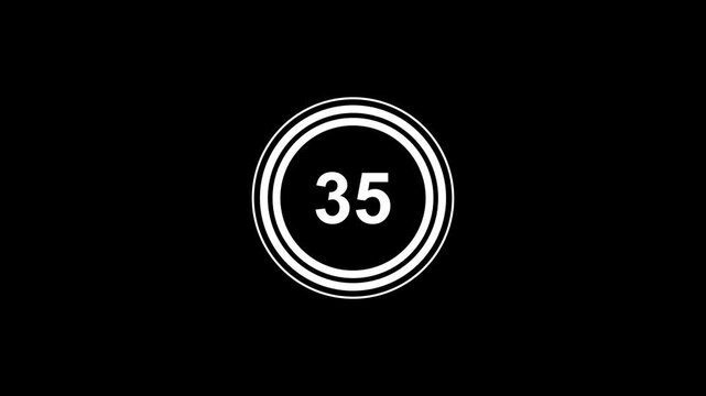 Minimalist 39 second countdown white color circle on black background, abstract technology loop