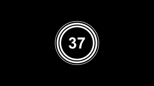 Minimalist 41 second countdown white color circle on black background, abstract technology loop