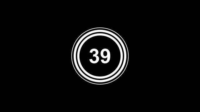 Minimalist 43 second countdown white color circle on black background, abstract technology loop