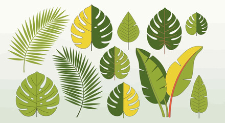 Fototapeta premium Tropical Leaves Collection: Monstera, Palm, Banana Leaves - Green & Yellow