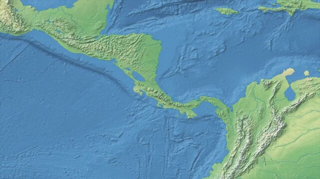 Cinematic Zoom from World Map to COSTA RICA Terrain Map, Earth Navigation Animation