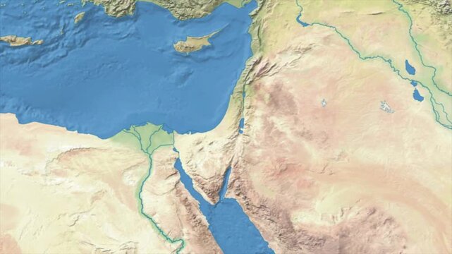Cinematic Zoom from World Map to PALESTINE Terrain Map, Earth Navigation Animation