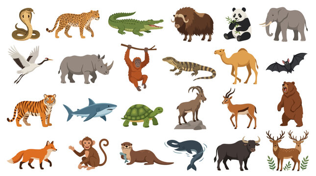 Collection of various wild animals icons.