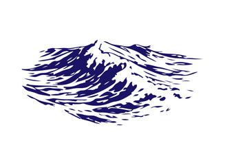 Fototapeta premium Simple ocean wave sketch, sea wave engraved illustration.