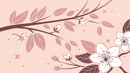 Fototapeta premium Elegant cherry blossom branches and floral background in pastel pink tones