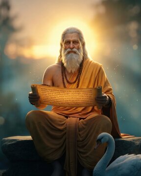 Ved Vyasa Holding Mahabharata Scroll &ndash; Divine Guru Purnima Portrait