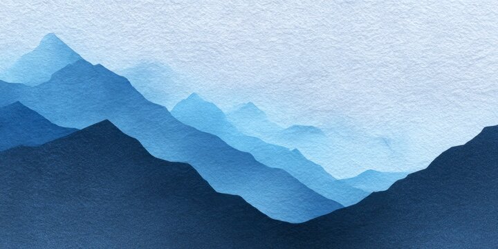 abstract art of silhouette mountains in blue, textured paper background