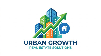 Fototapeta premium Urban Growth Real Estate Solutions Concept with Rising Skyscrapers and Arrow Chart