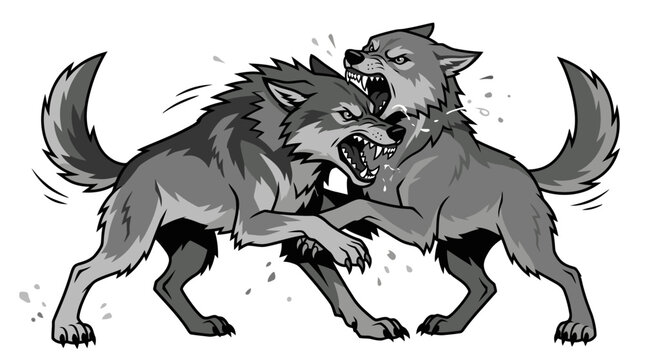 Two Wolves Fighting Aggressive Animals.