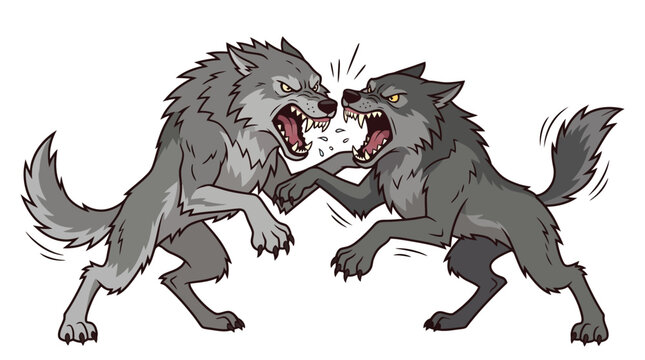 Two Wolves Fighting Each Other Fiercely.