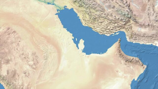 Cinematic Zoom from World Map to QATAR Terrain Map, Earth Navigation Animation